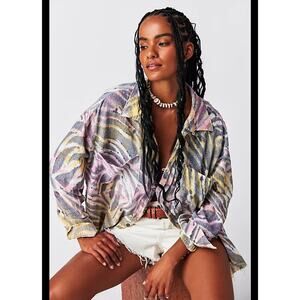 One Teaspoon Palm Island Tie-Dye Muslin Coverup Shirt Small 100% Cotton Longline